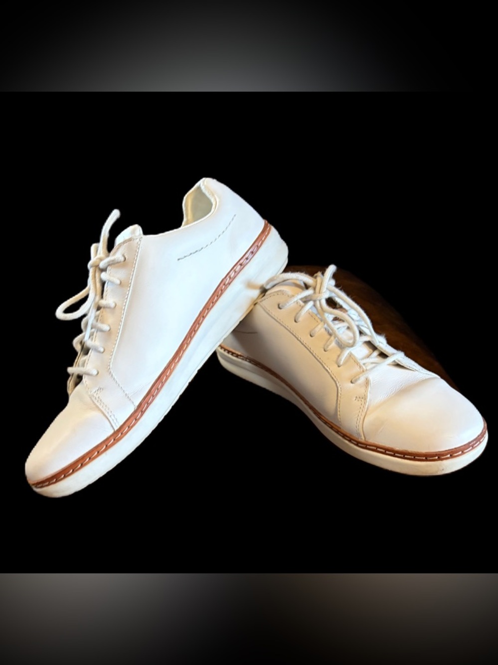 Clarks Amberlee White Leather Sneakers with Tan Accent